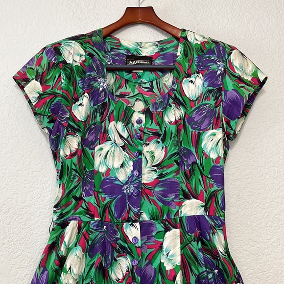 Vintage Colorful Floral Floral Dress - Picture 3 of 14
